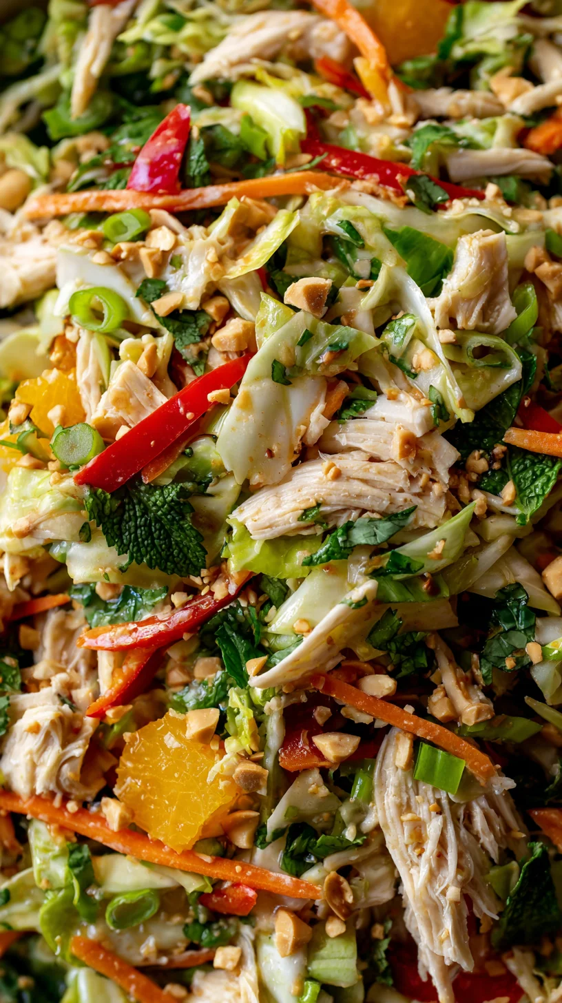 Thai chicken salad with vibrant vegetables.