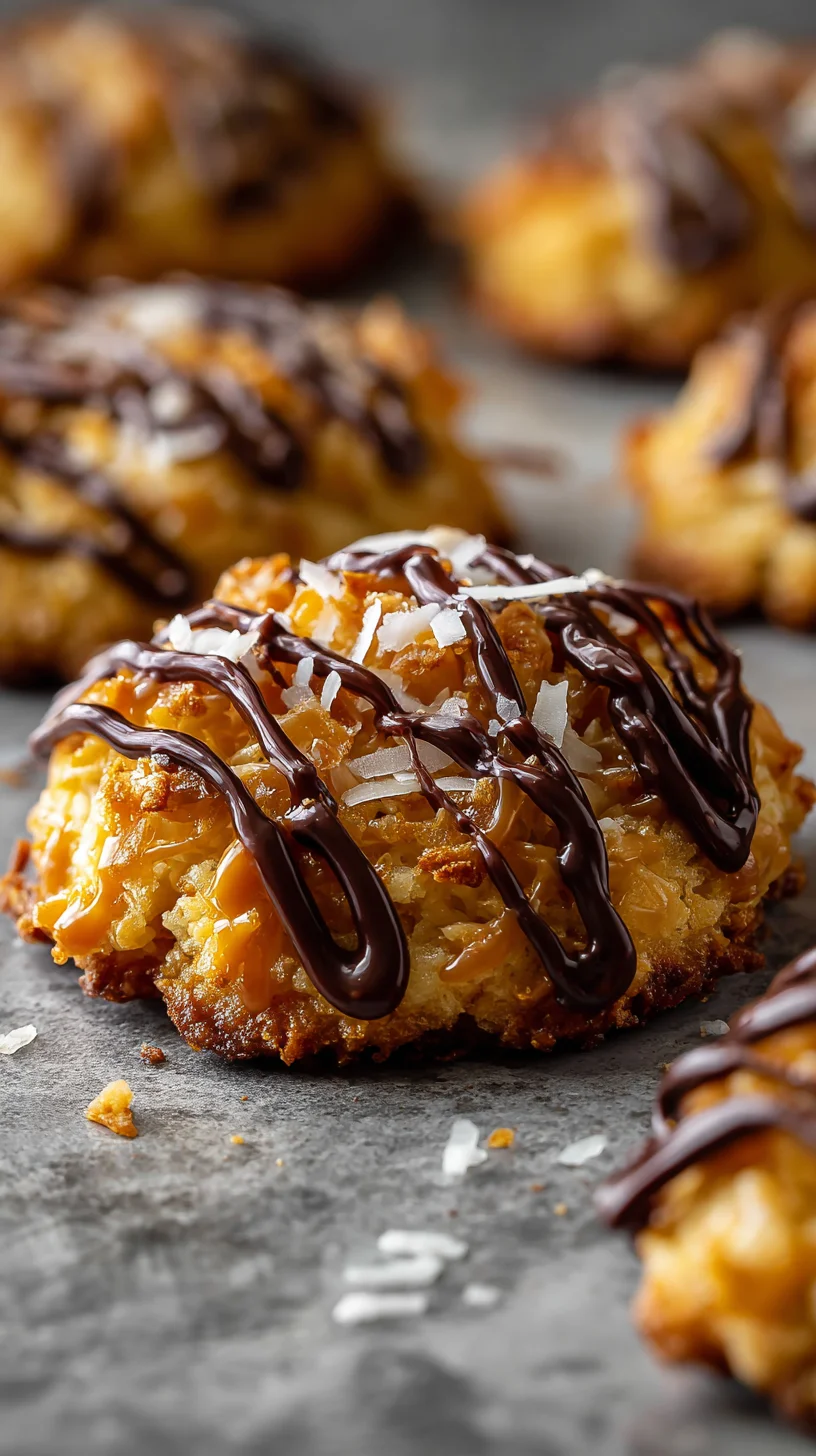 Homemade Samoas cookies, close-up. Homemade Samoas cookies, close-up.