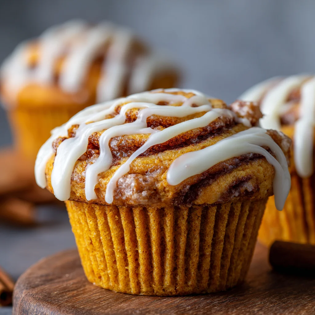 The Best Ever Pumpkin Cinnamon Roll Muffins! (Under 150 characters)