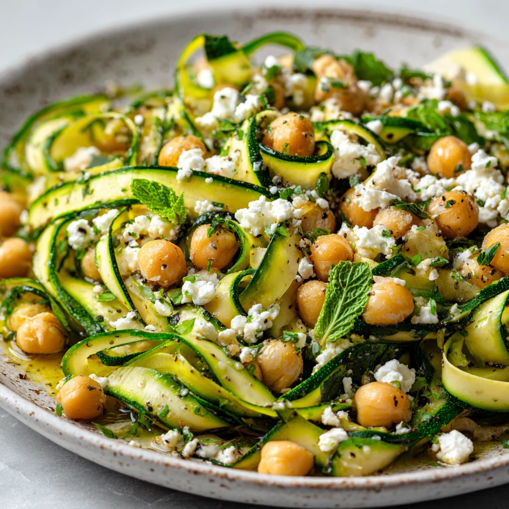 Zucchini ribbon salad with chickpeas and feta.