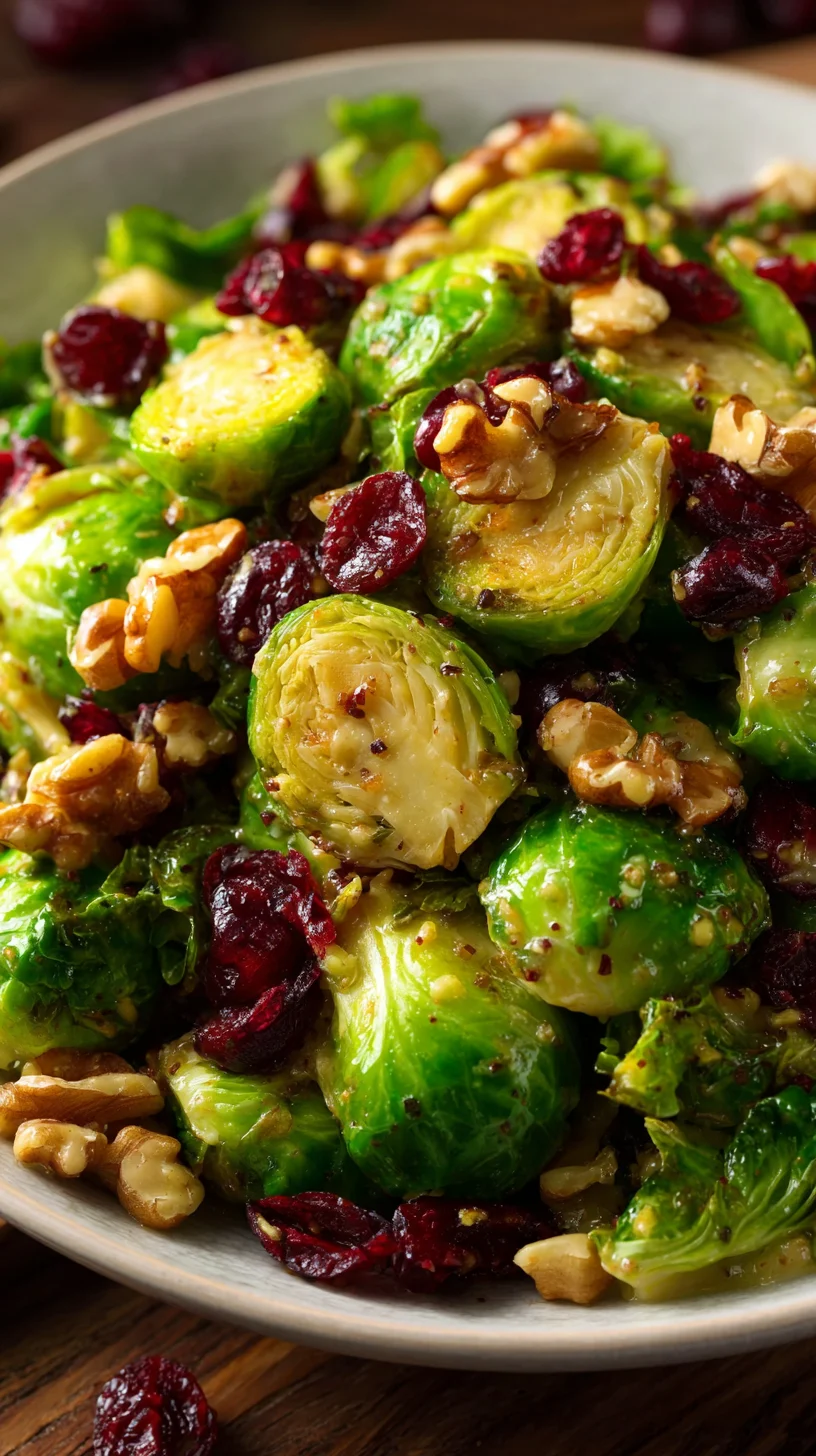 Warm Brussels sprouts salad with mustard dressing.