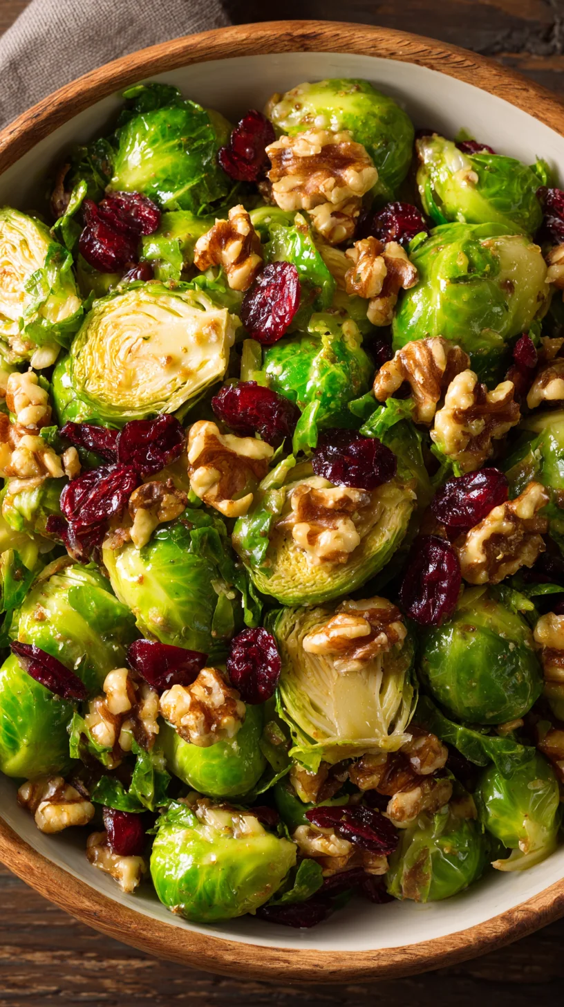 Close-up of Brussels sprouts salad ingredients.