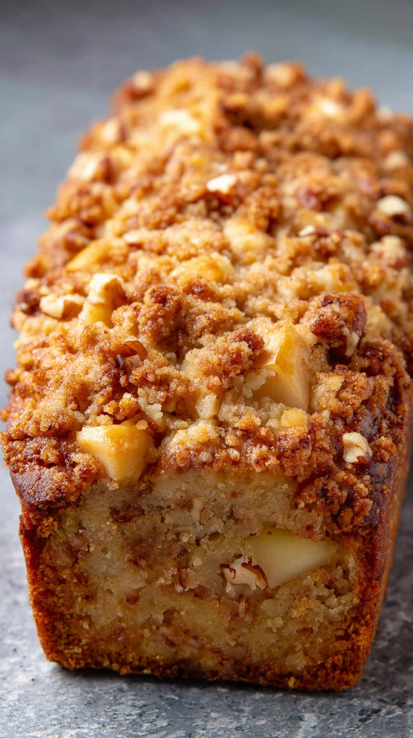 Close-up of moist apple bread with visible apple chunks. Close-up of moist apple bread with visible apple chunks.
