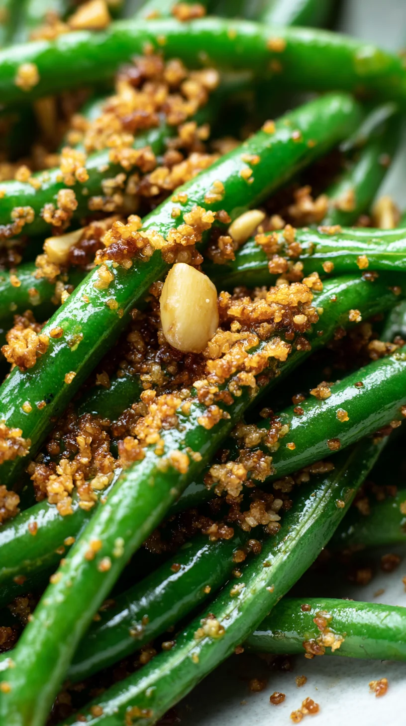 Green beans glistening in brown butter, topped with hazelnut dukkah.