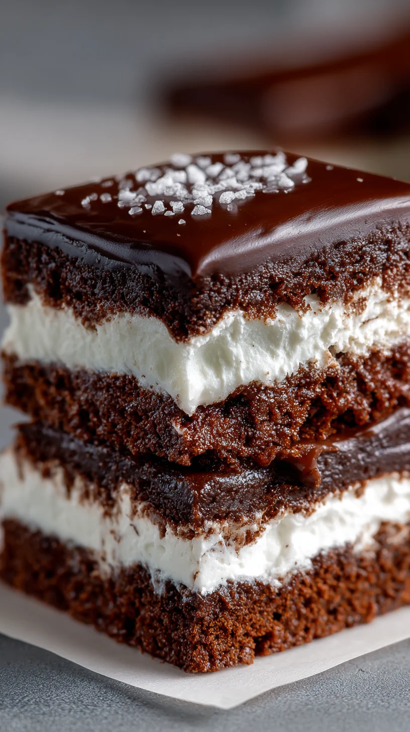 Chocolate brownie refrigerator cake slices stacked.