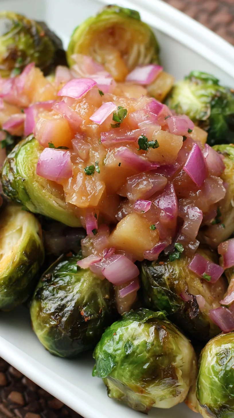 Brussels sprouts topped with pear chutney.