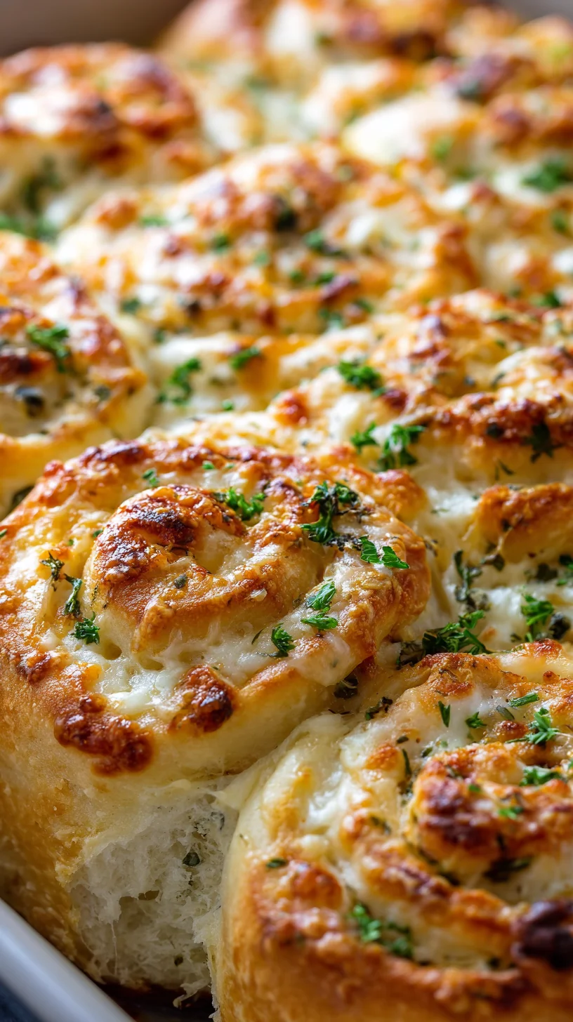 Cheesy garlic rolls, golden brown and delicious.
