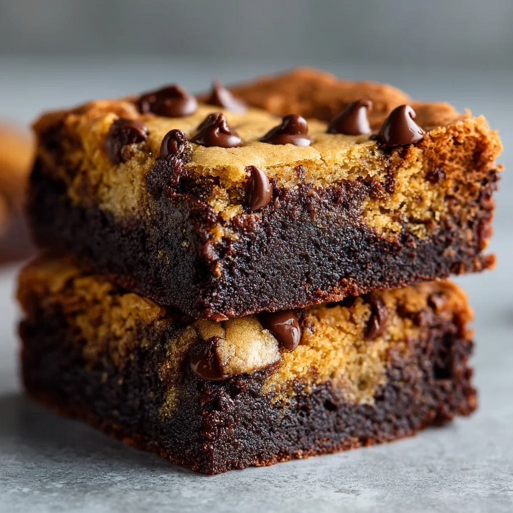 Close-up of a chewy, fudgy chocolate chip cookie brownie. Close-up of a chewy, fudgy chocolate chip cookie brownie.