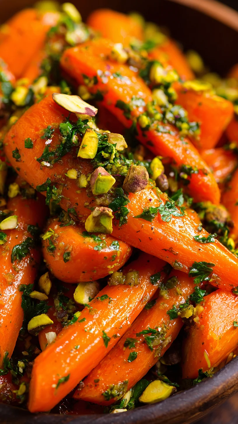 Coriander-roasted carrots topped with parsley and pistachios.