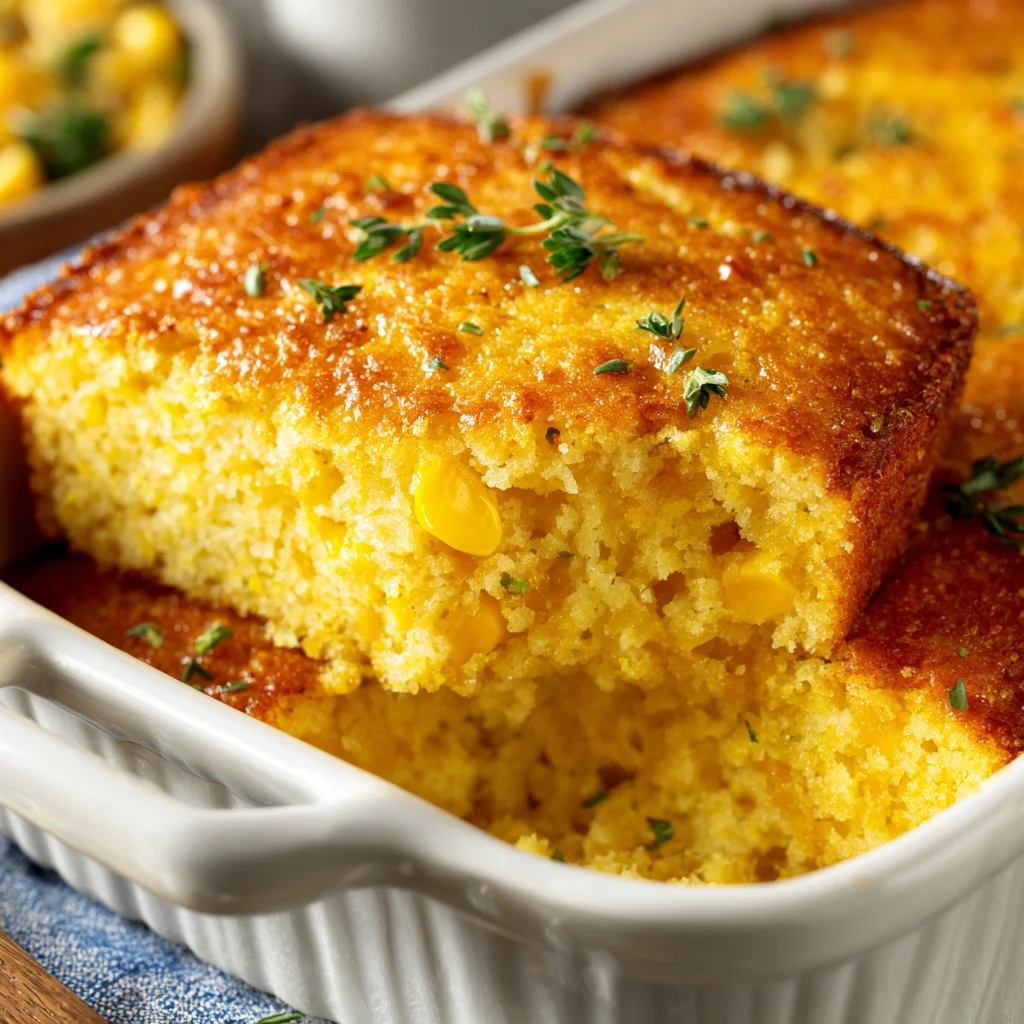 Homemade corn casserole, golden brown top. Homemade corn casserole, golden brown top.