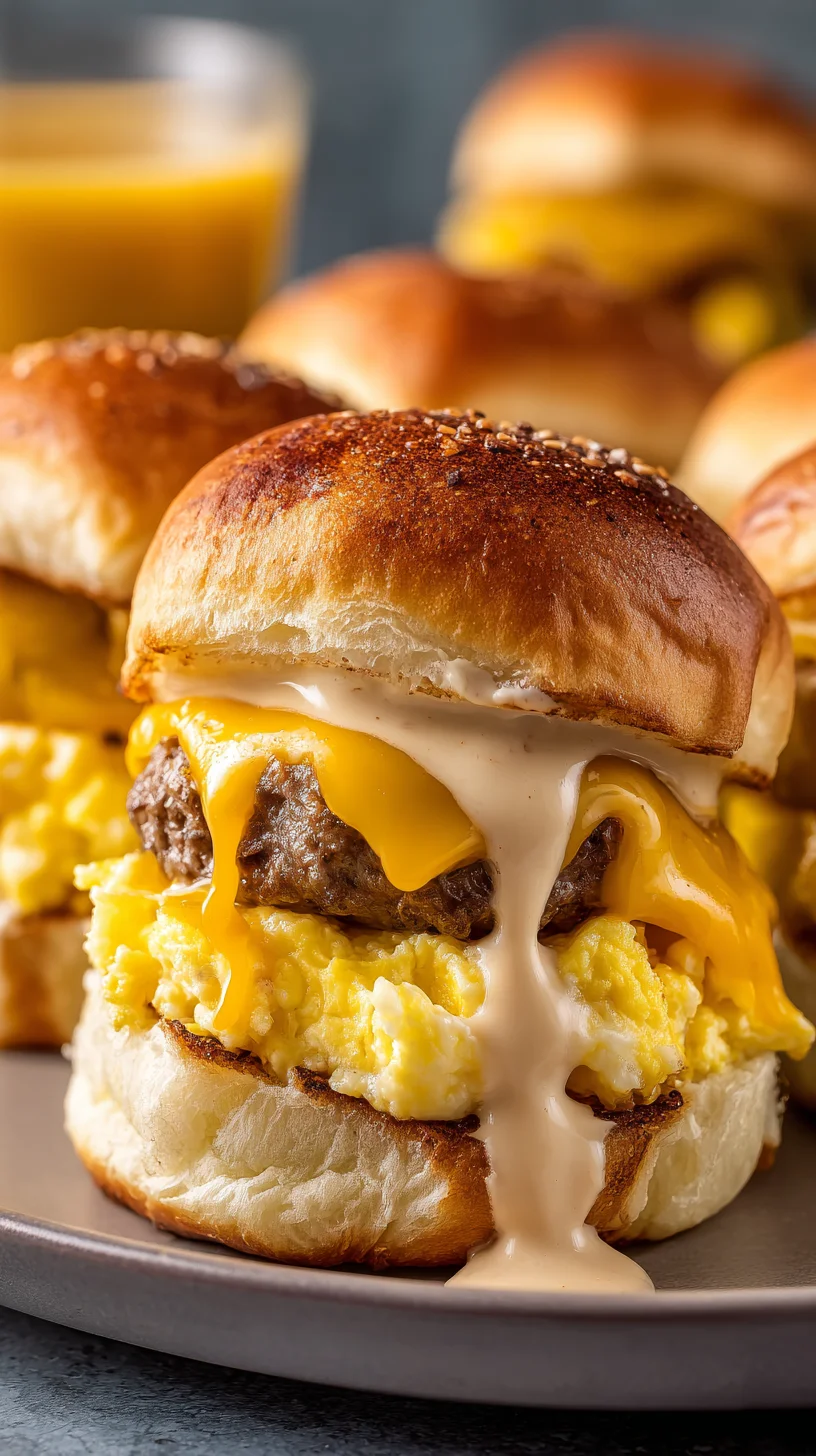 Crack Breakfast Sliders: Golden slider buns filled with bacon, egg, and cheese. Crack Breakfast Sliders: Golden slider buns filled with bacon, egg, and cheese.