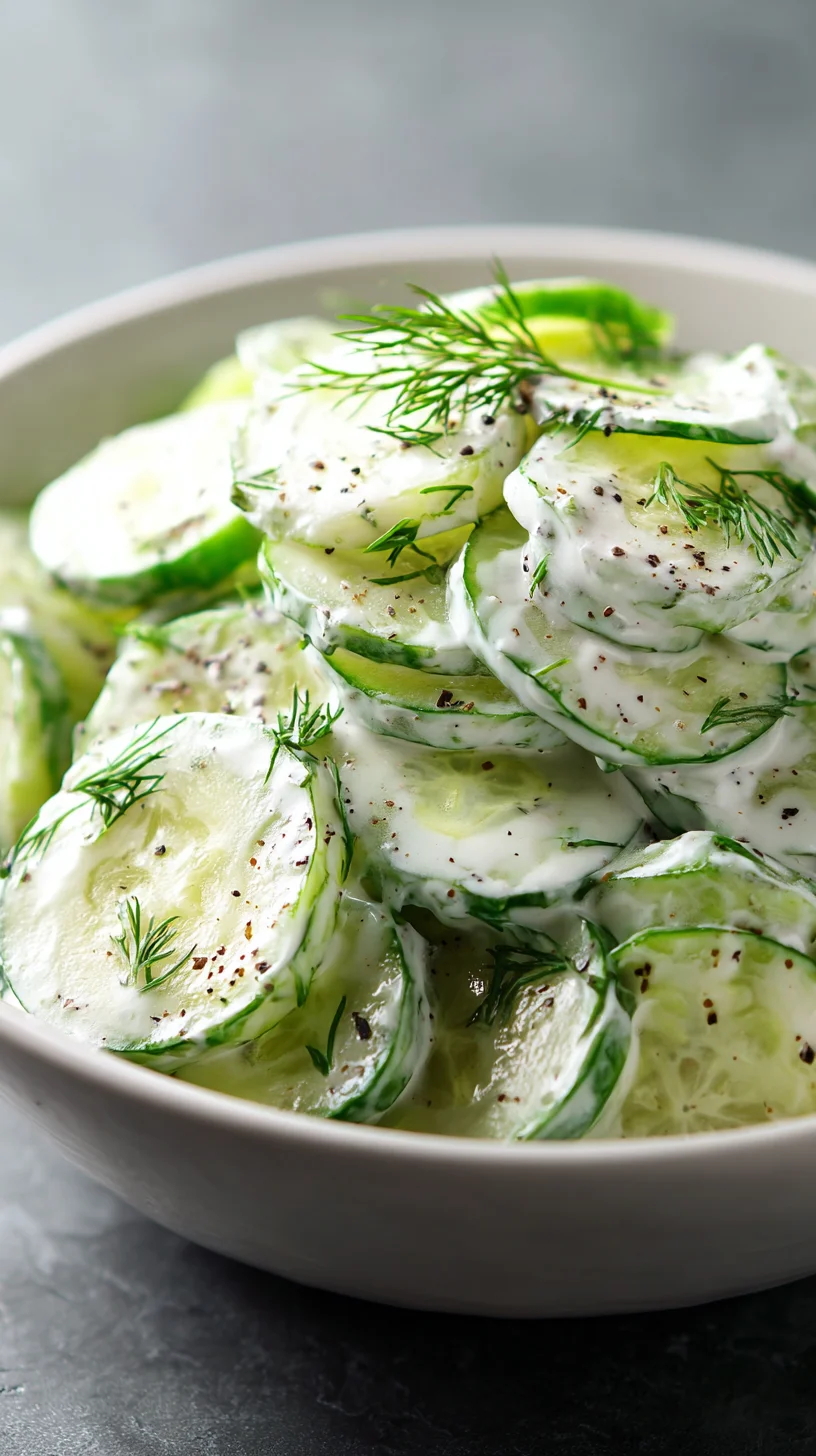 Creamy cucumber salad with dill and red onion.
