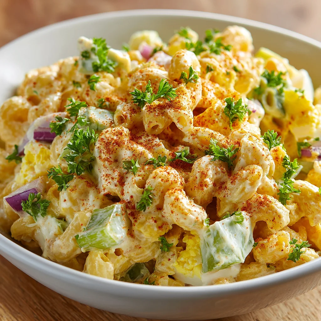 Creamy Deviled Egg Macaroni Salad - Easy Recipe