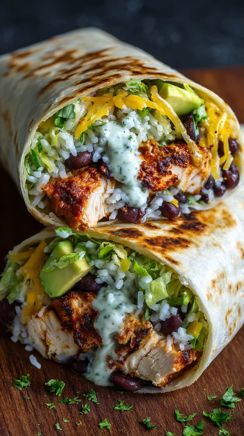 Close-up of a fresh, homemade Chipotle Ranch Chicken Burrito. Close-up of a fresh, homemade Chipotle Ranch Chicken Burrito.