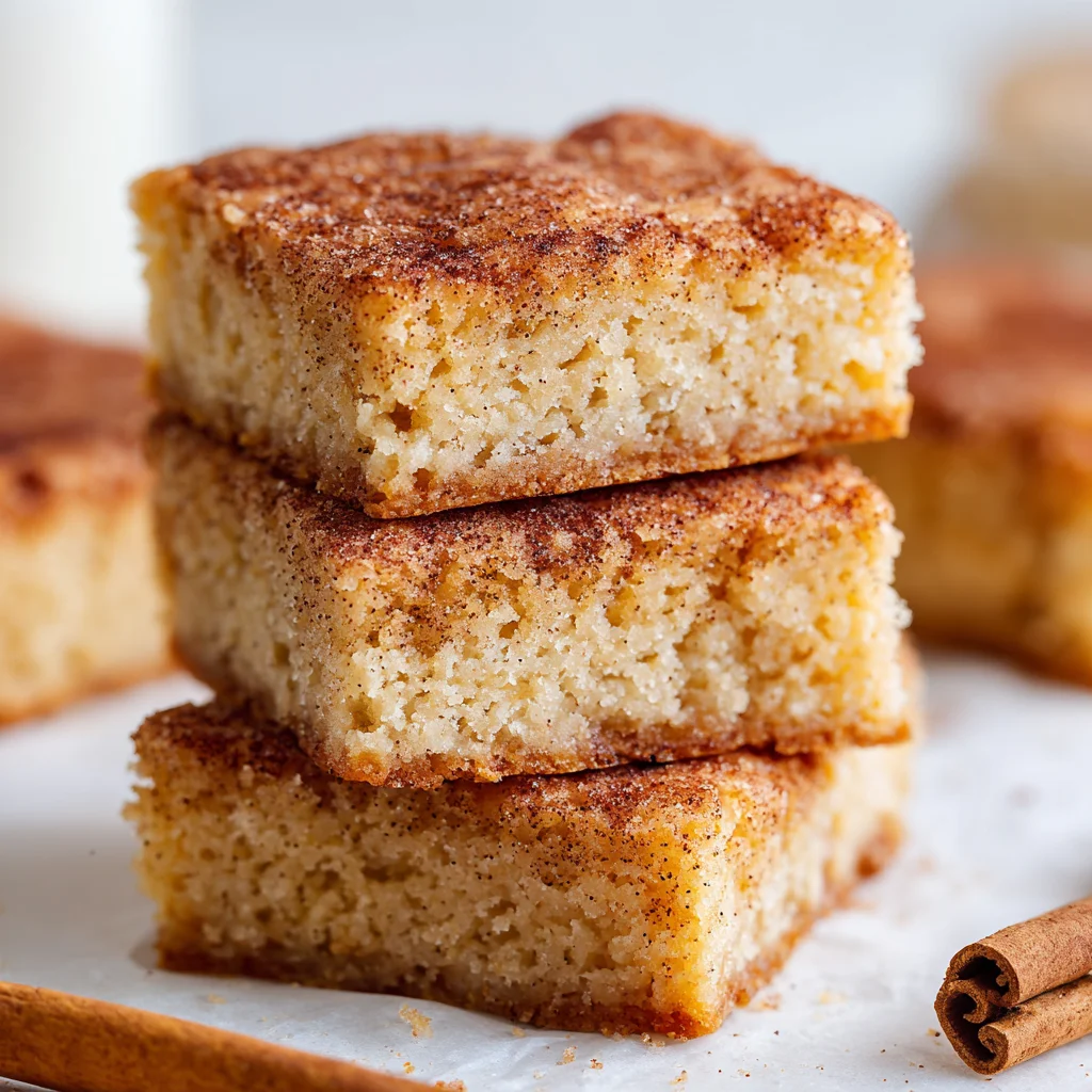 Blondie squares dusted with cinnamon sugar. Blondie squares dusted with cinnamon sugar.