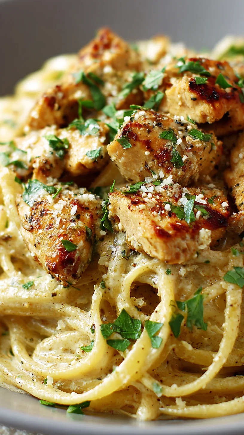 Creamy chicken pasta with Parmesan. Creamy chicken pasta with Parmesan.