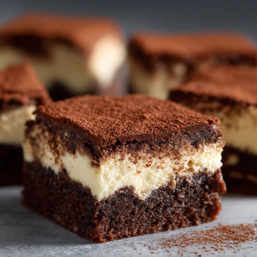 Tiramisu brownies, coffee-flavored dessert bars.