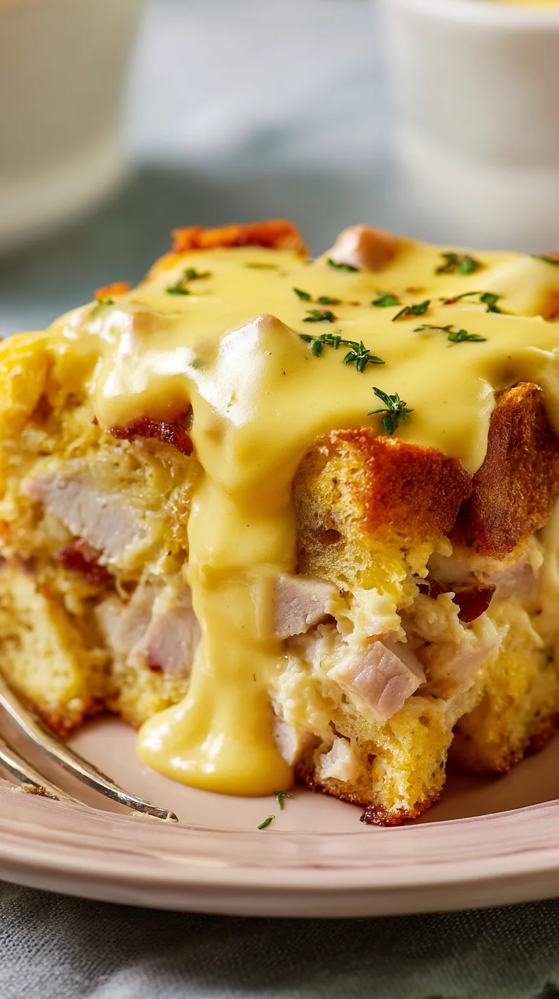 Baked Eggs Benedict casserole with hollandaise. Baked Eggs Benedict casserole with hollandaise.