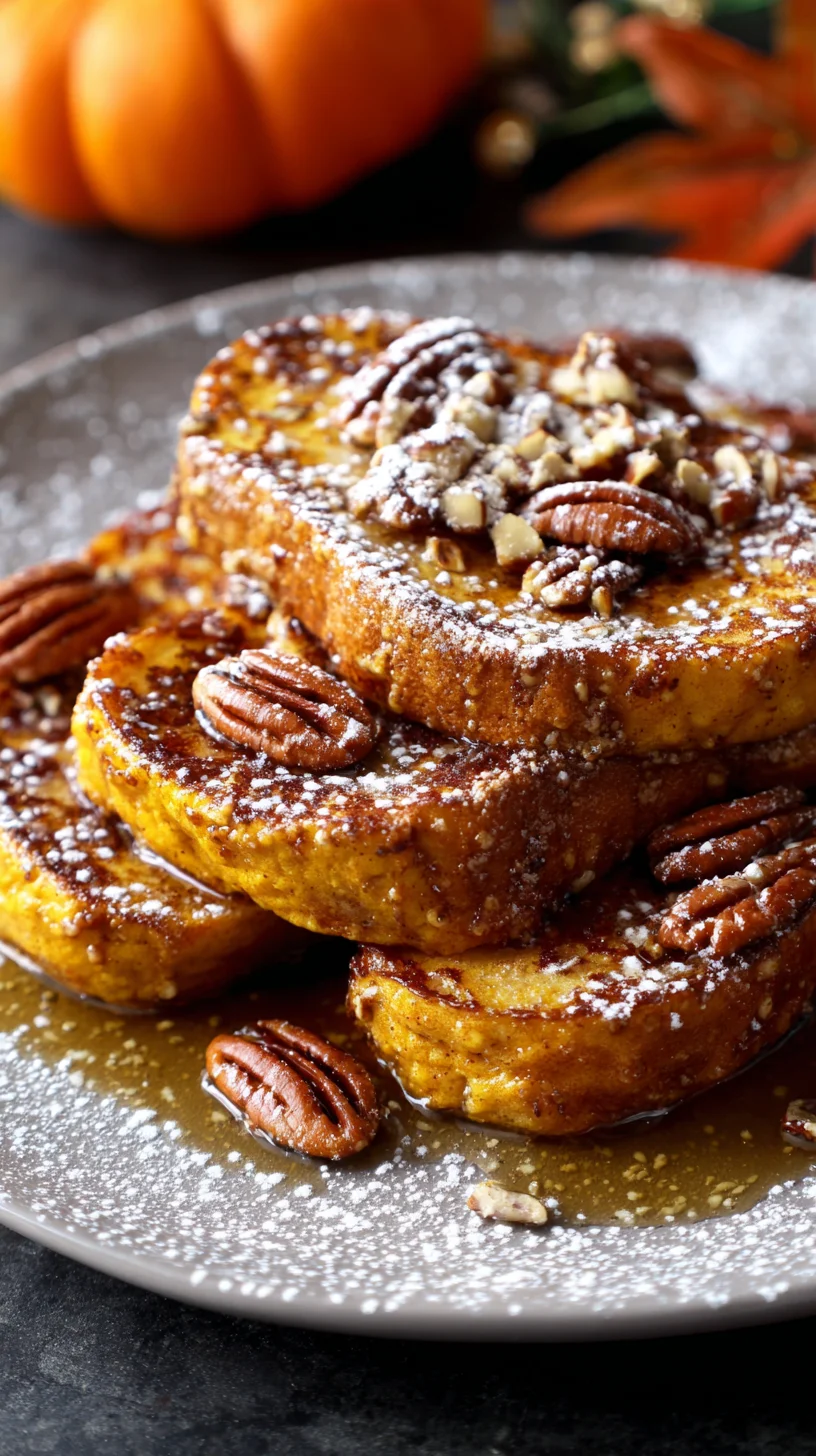 Fall pumpkin french toast stacked high and drizzled with syrup. Fall pumpkin french toast stacked high and drizzled with syrup.