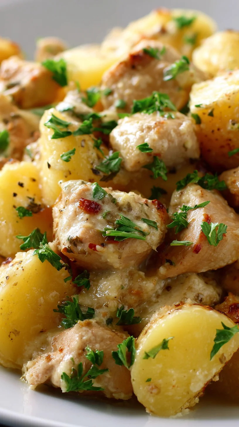 Crockpot garlic parmesan chicken and potatoes ready to serve.