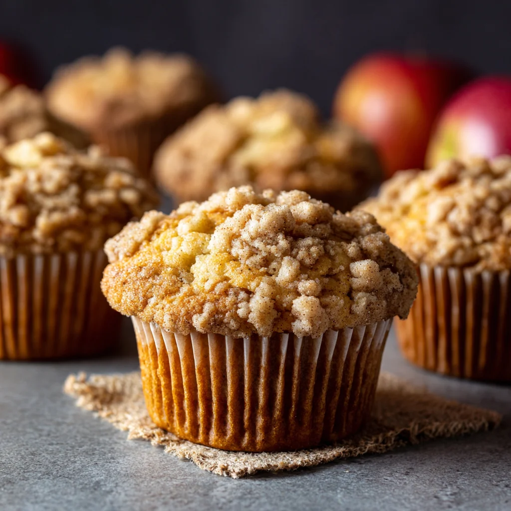 Close-up of a freshly baked apple cinnamon muffin. Close-up of a freshly baked apple cinnamon muffin.