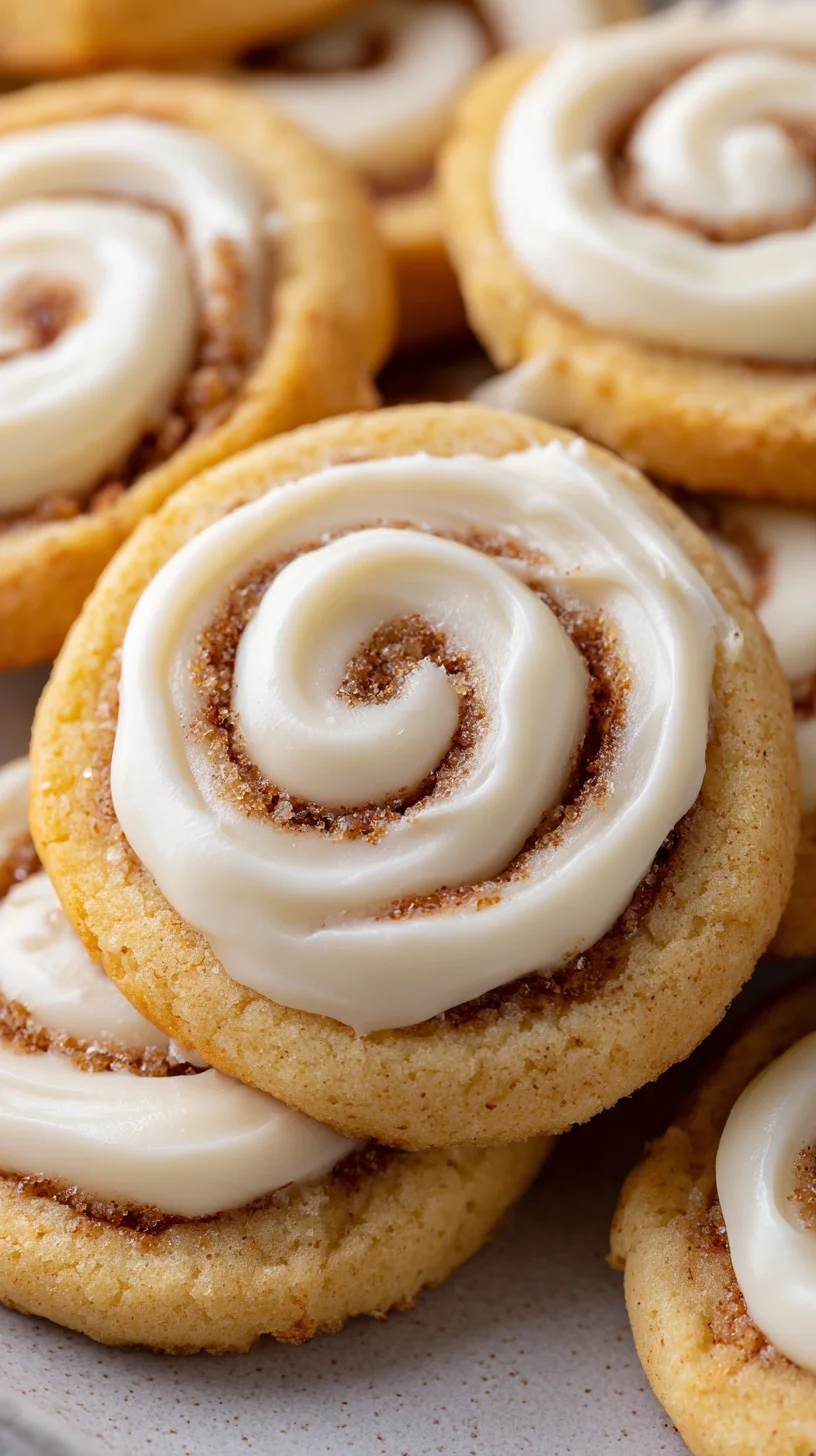 Cinnamon roll cookies topped with creamy frosting.