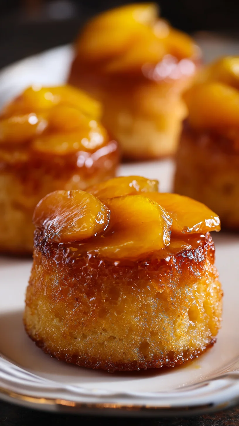 Peach upside-down mini cakes on a plate.