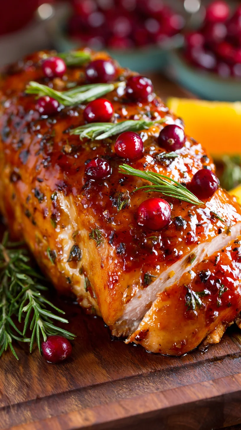 Cranberry orange glazed turkey breast, holiday centerpiece.