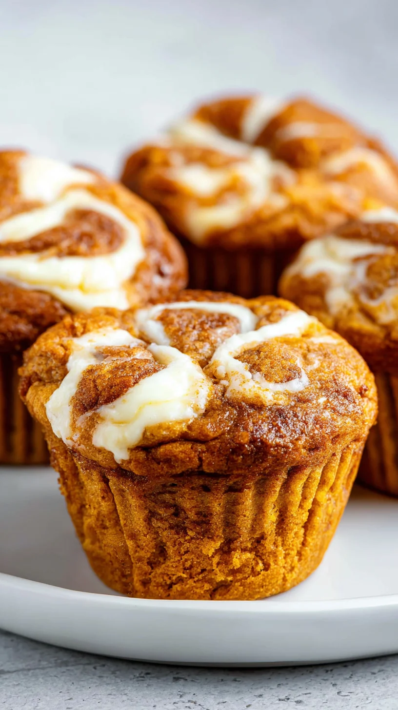 Pumpkin cream cheese swirl muffins on a plate. Pumpkin cream cheese swirl muffins on a plate.