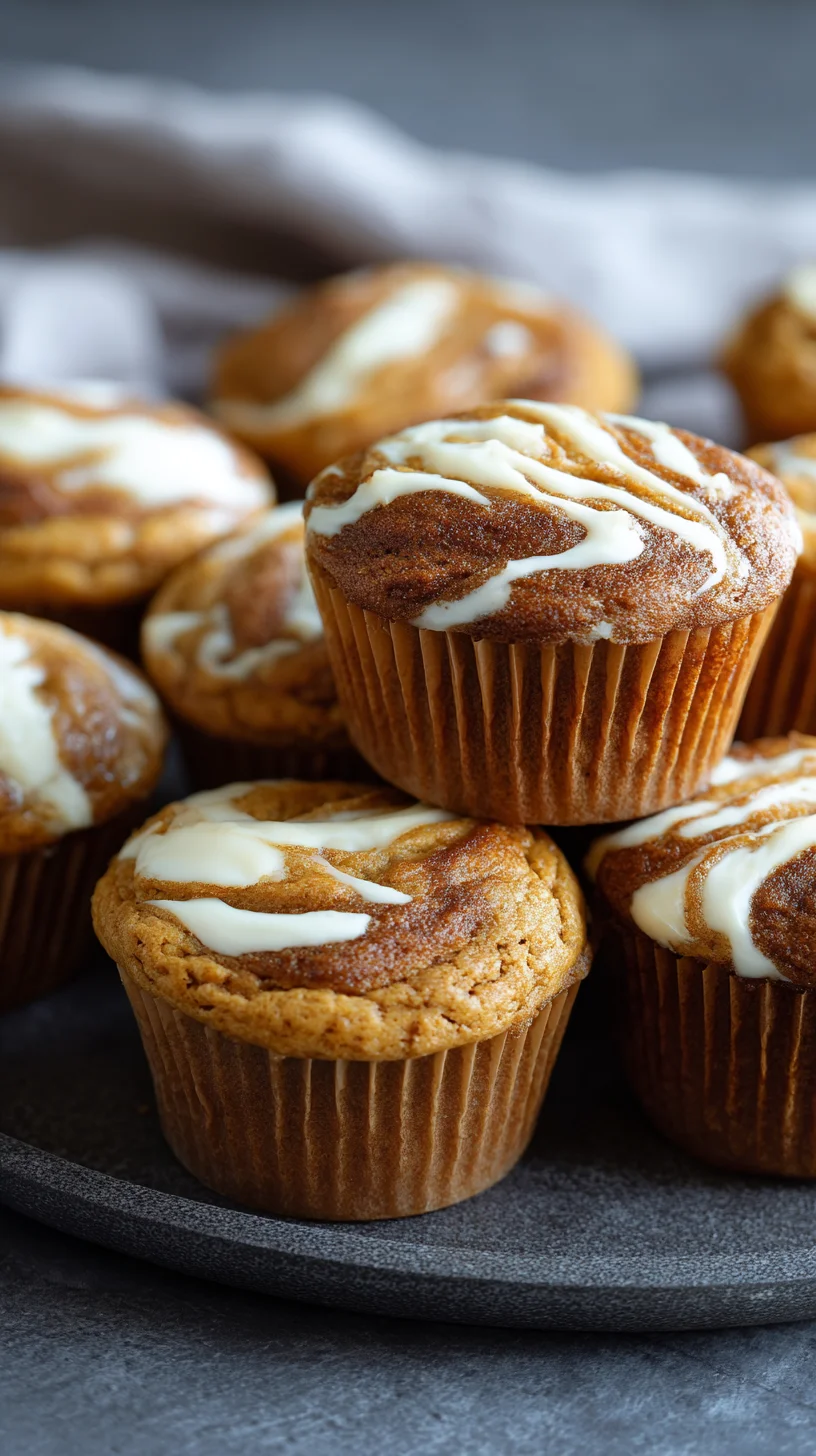 Pumpkin cream cheese swirl muffins cooling on a wire rack.