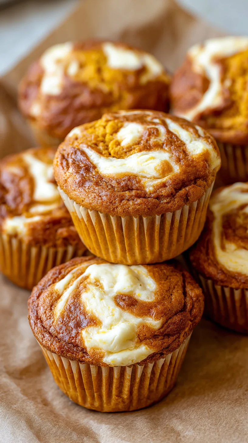 Close-up of a pumpkin cream cheese muffin, showing the swirl. Close-up of a pumpkin cream cheese muffin, showing the swirl.