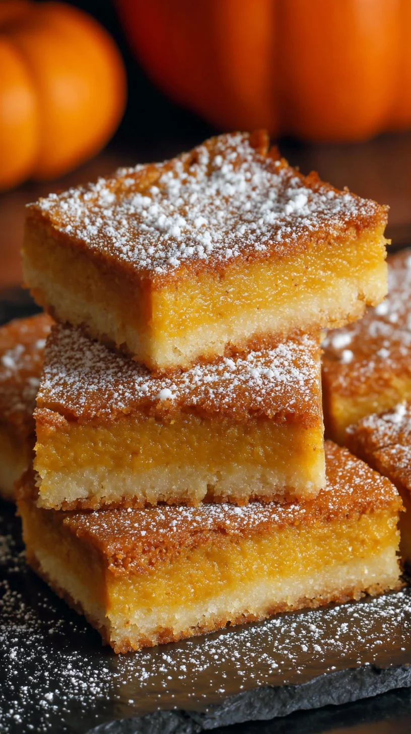 Pumpkin gooey butter cake, close-up. Pumpkin gooey butter cake, close-up.