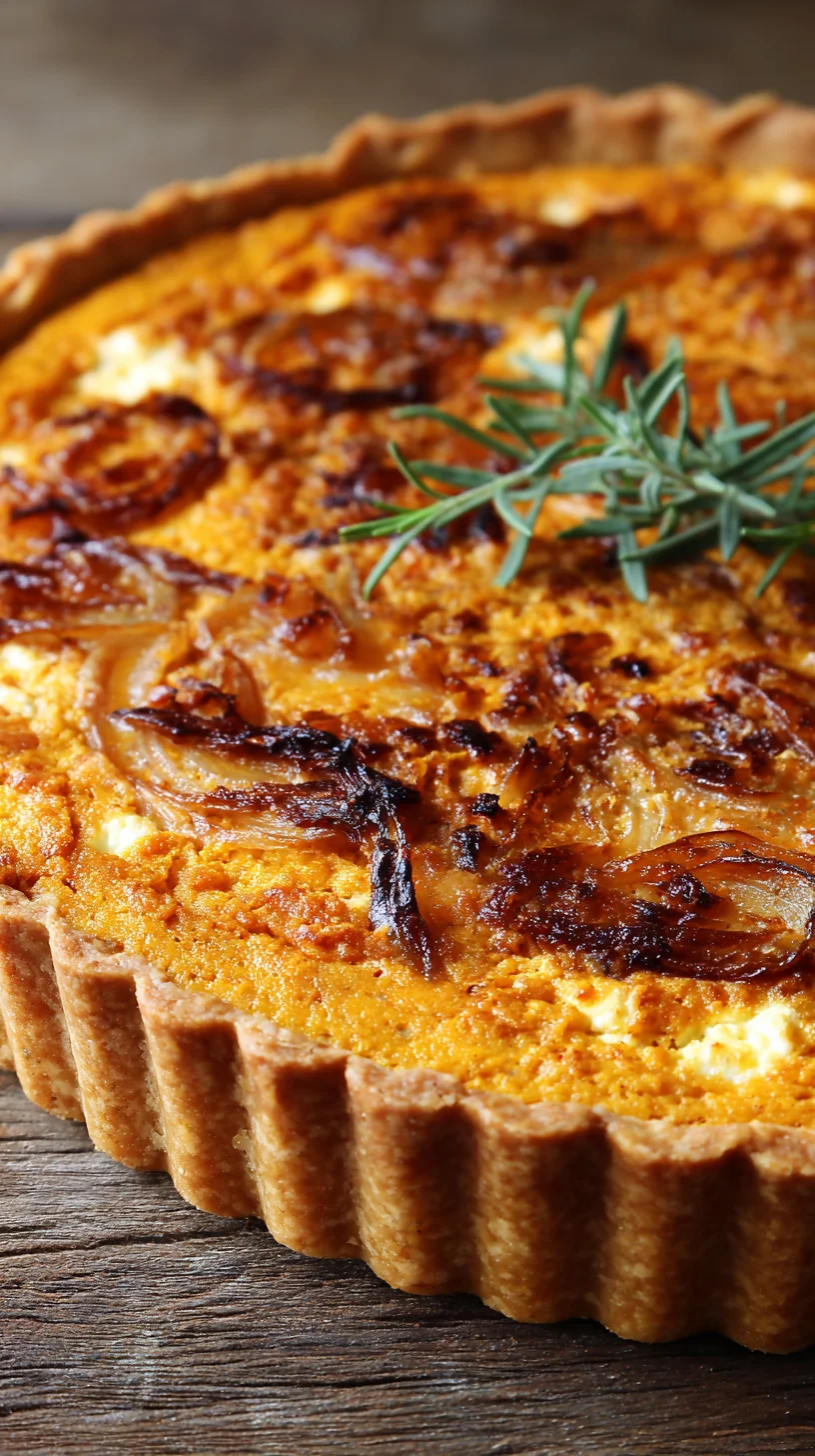 Slice of pumpkin, ricotta, and onion tart on a plate. Slice of pumpkin, ricotta, and onion tart on a plate.