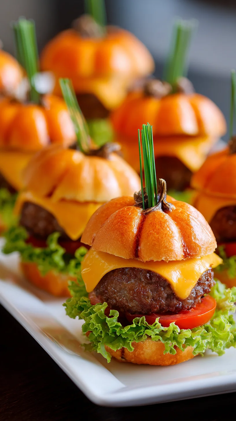 Pumpkin-shaped sliders on a platter. Pumpkin-shaped sliders on a platter.