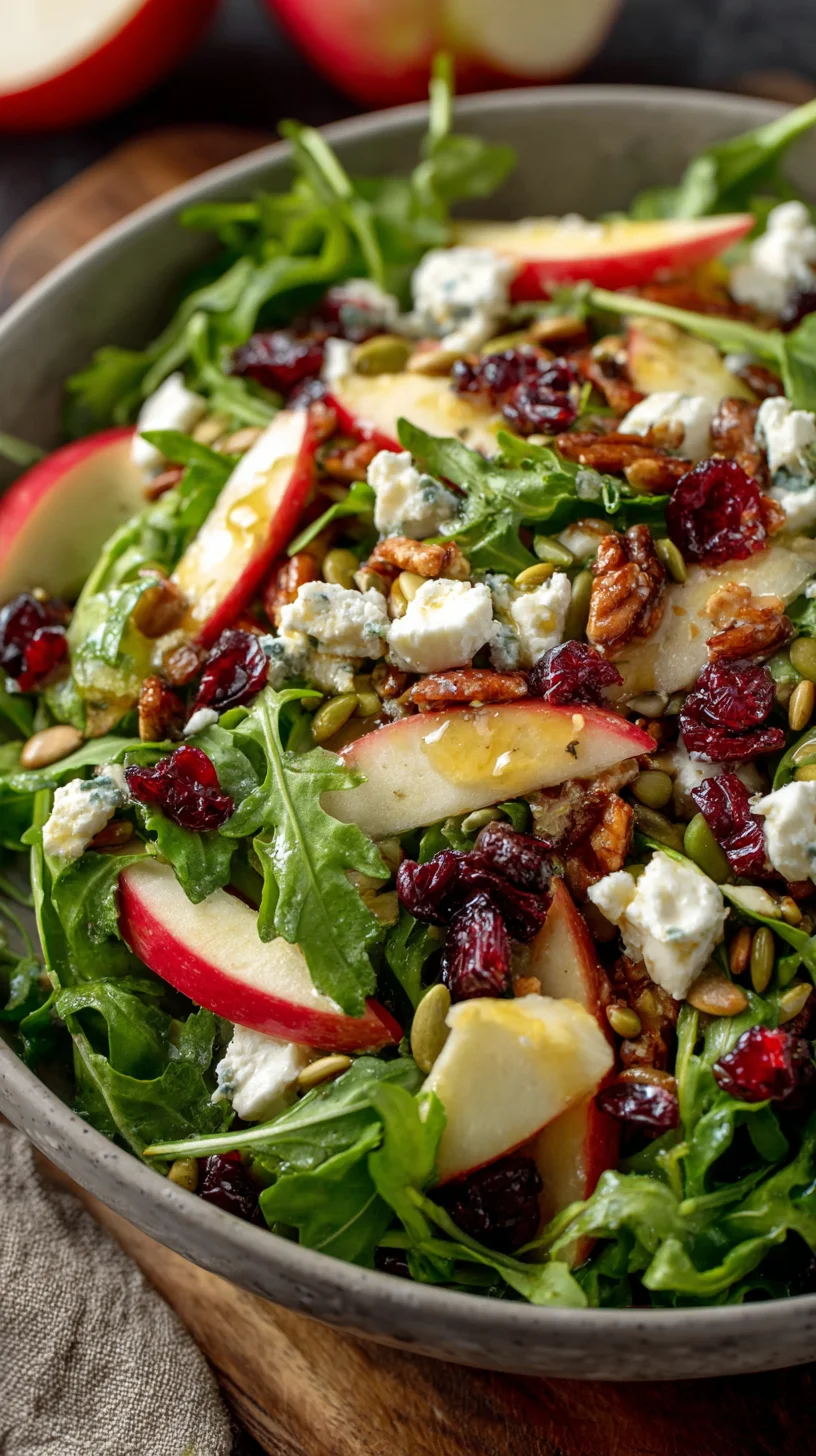 Apple arugula salad with crumbled cheese. Apple arugula salad with crumbled cheese.