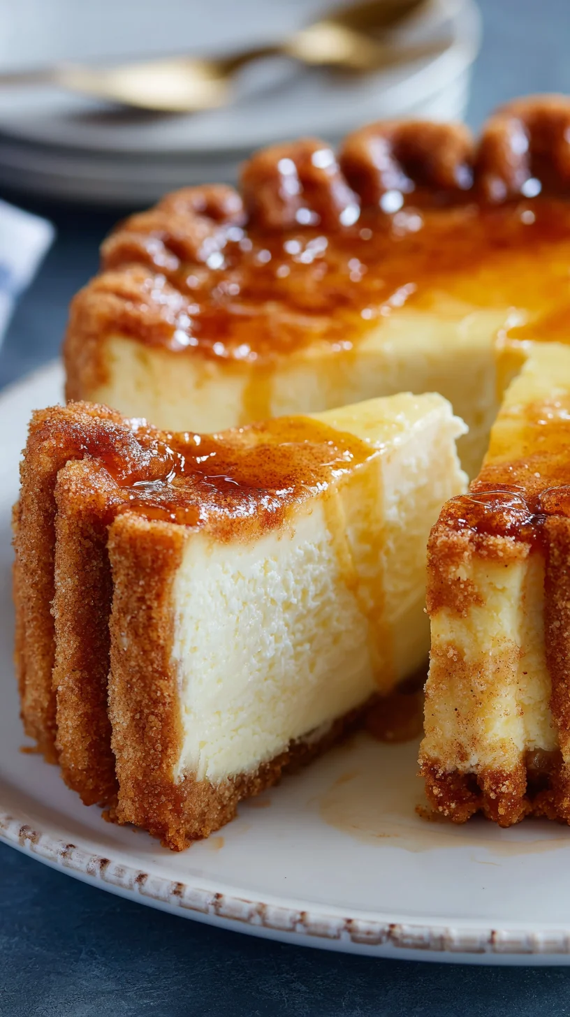 Churro cheesecake slices on a platter.