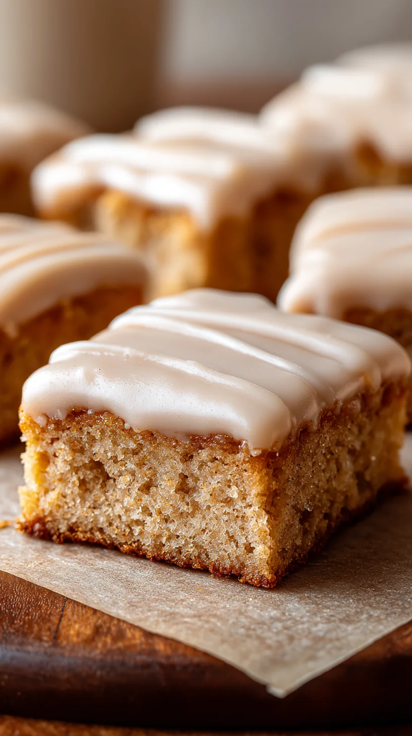 Maple donut bars, soft baked and drizzled with glaze.
