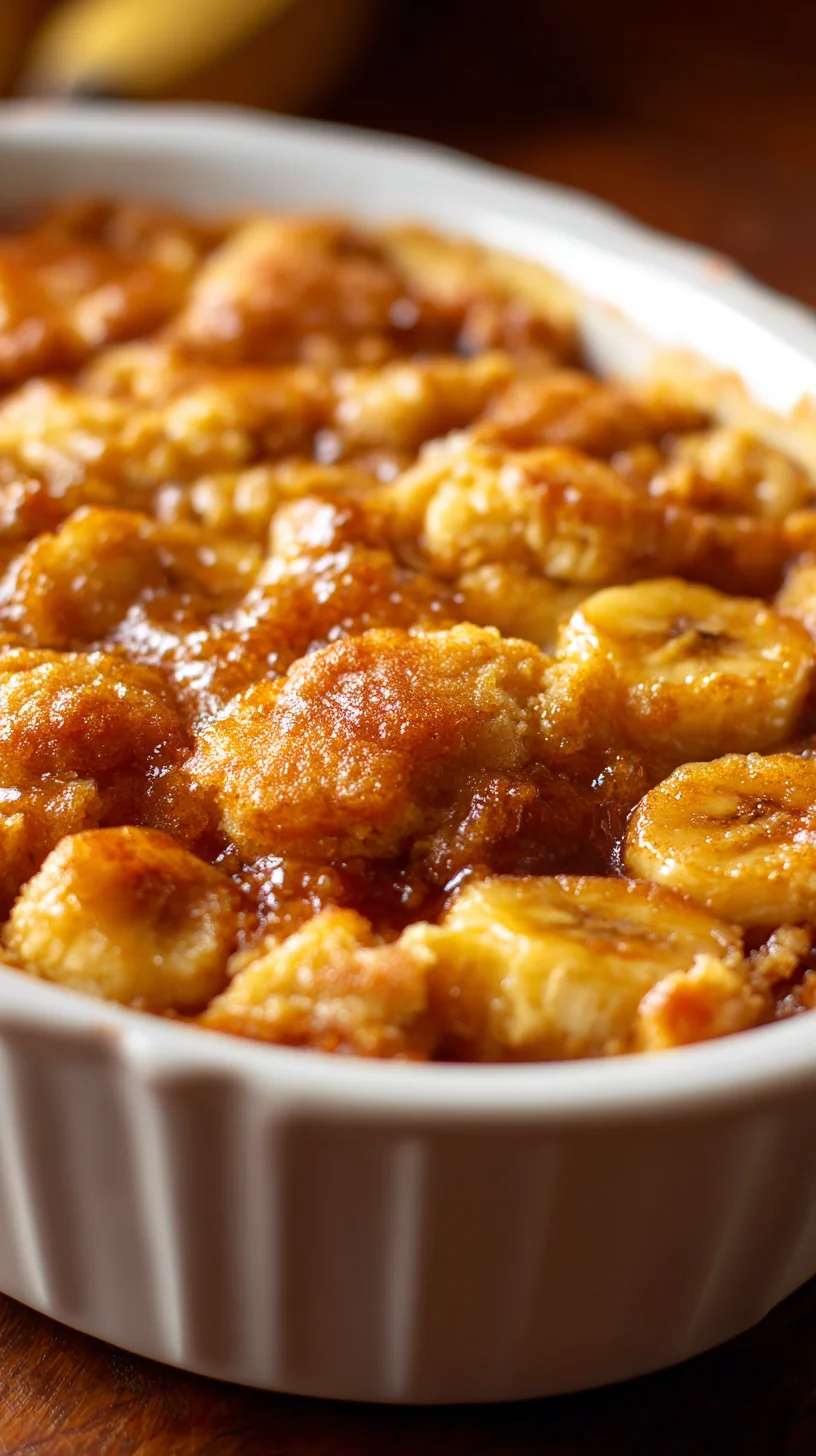 Southern banana cobbler, golden-brown and bubbling.
