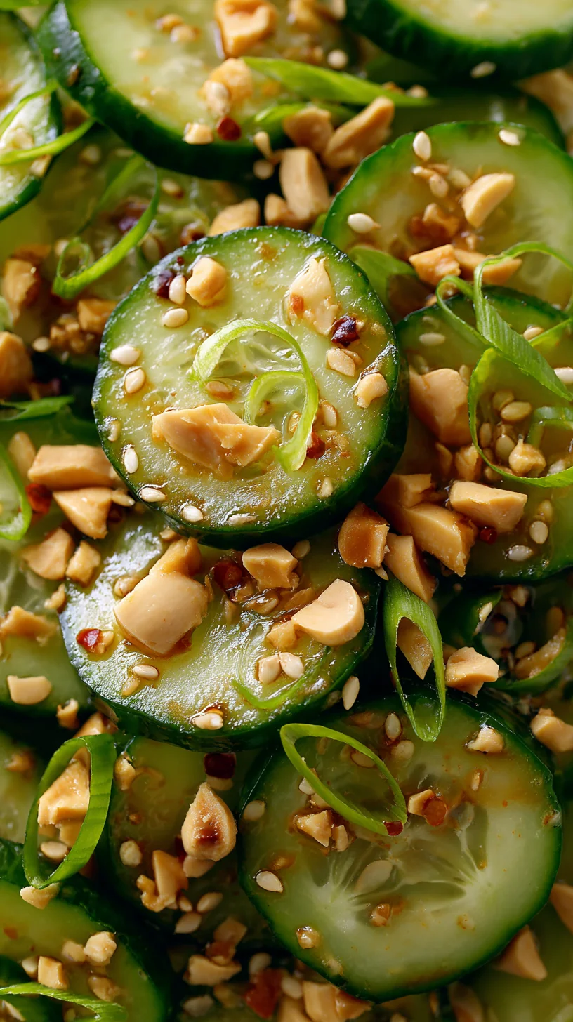 Spicy Asian cucumber salad with visible chili flakes.