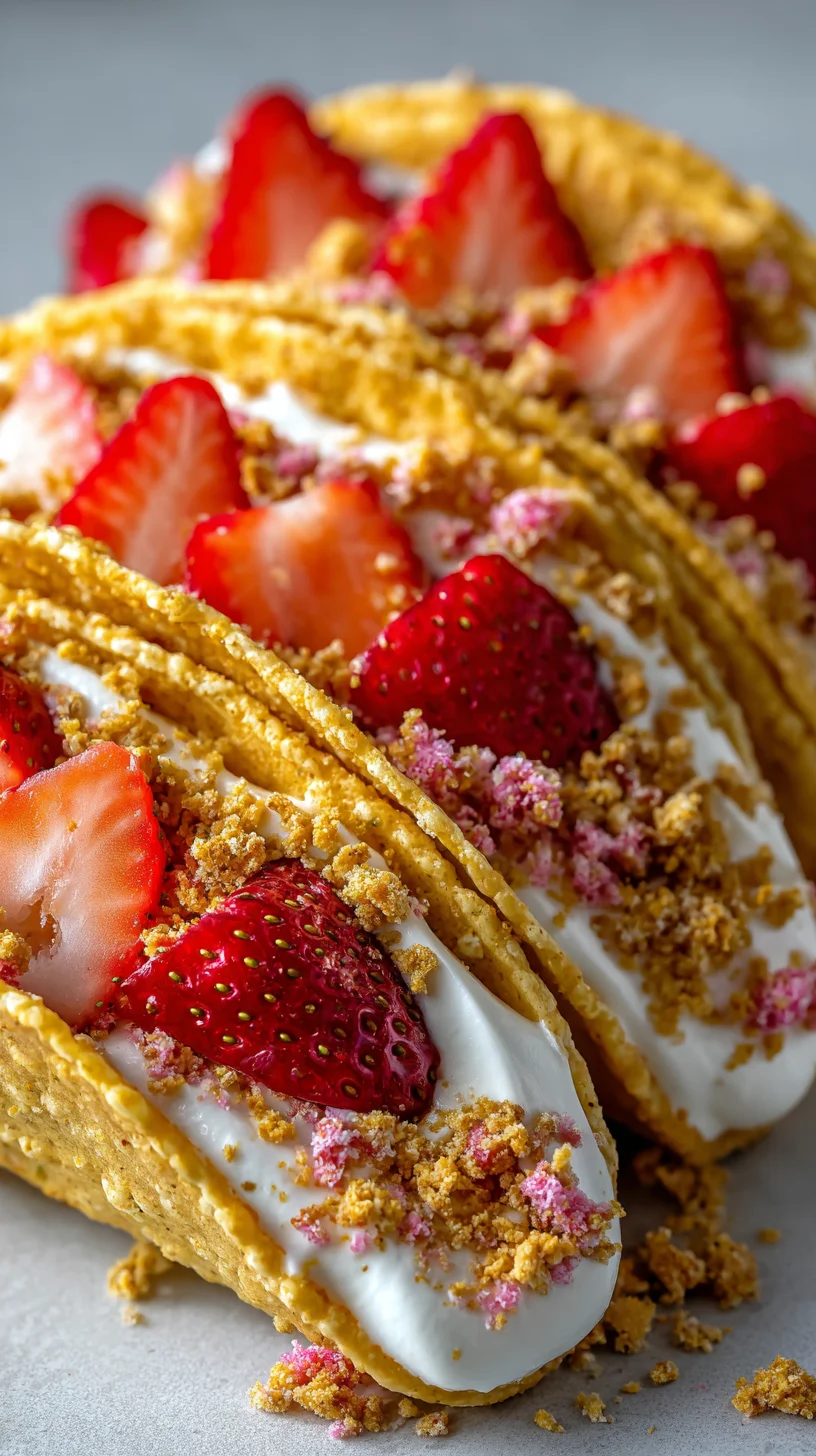 Strawberry crunch cheesecake tacos.