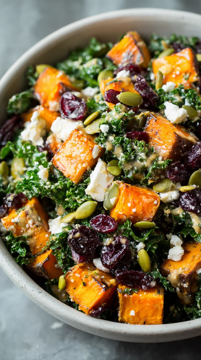 Sweet potato and kale salad drizzled with almond butter dressing. Sweet potato and kale salad drizzled with almond butter dressing.