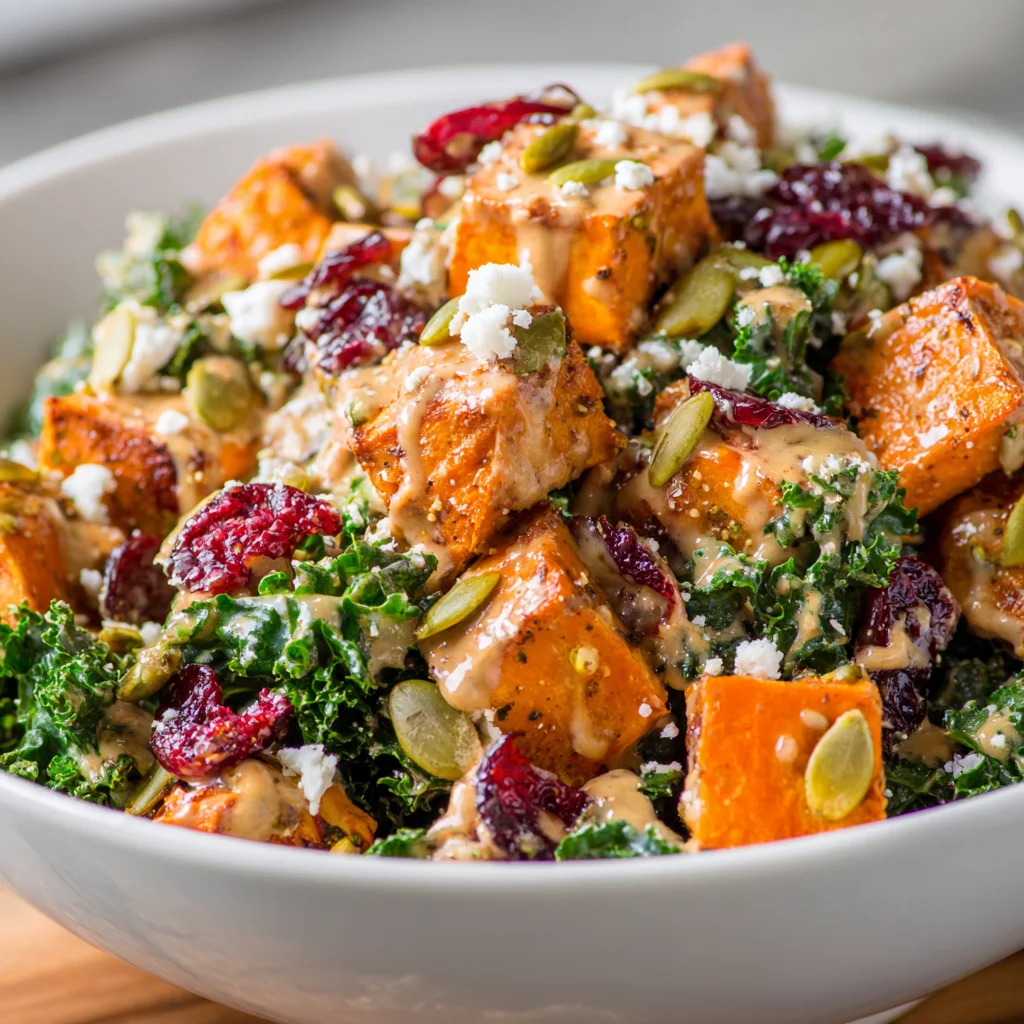 Delicious Sweet Potato Kale Salad with Almond Butter Dressing