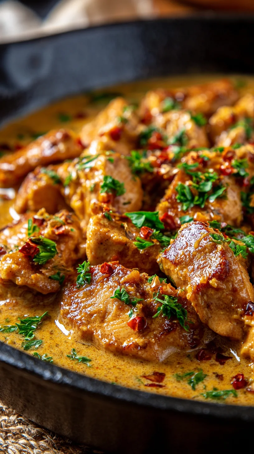 Creamy butter chicken skillet with toasted rolls. Creamy butter chicken skillet with toasted rolls.