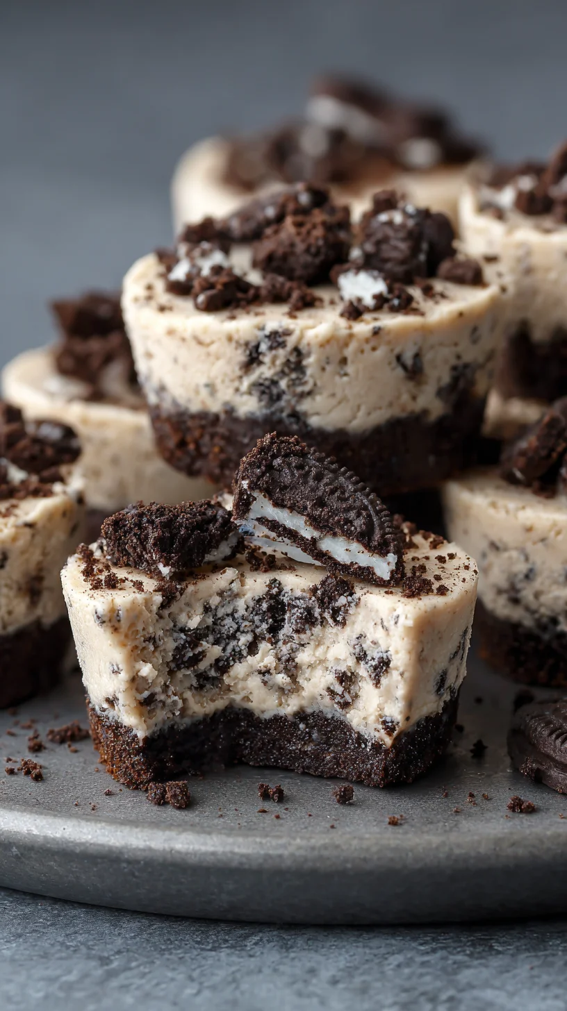 Mini cheesecakes topped with Oreo pieces. Mini cheesecakes topped with Oreo pieces.