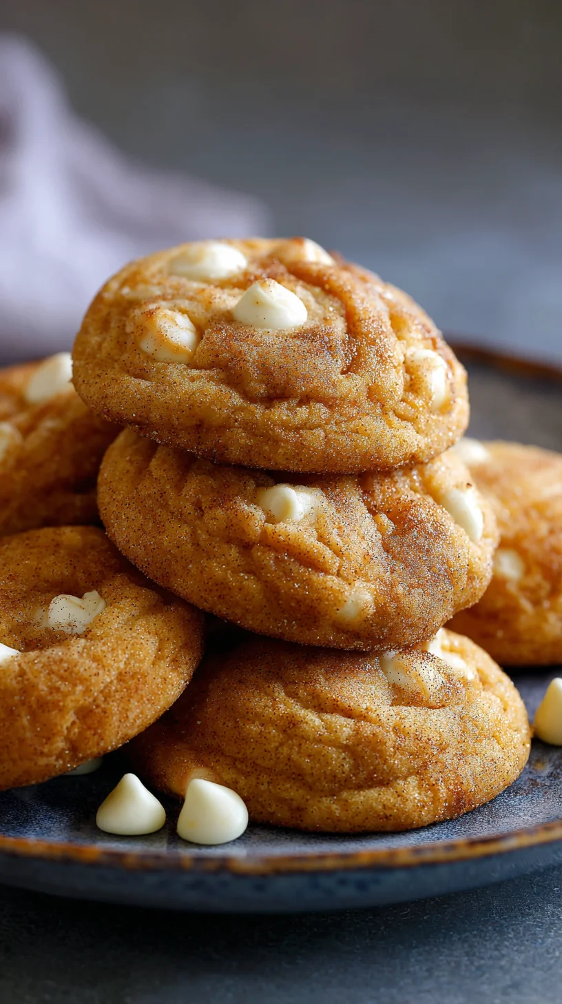 White chocolate pumpkin snickerdoodles dusted with cinnamon sugar. White chocolate pumpkin snickerdoodles dusted with cinnamon sugar.
