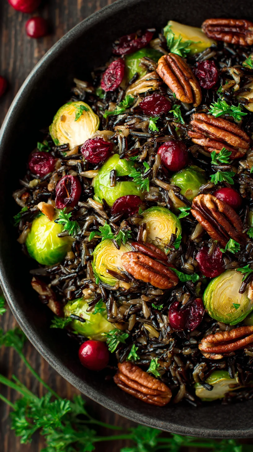 Wild rice pilaf with Brussels sprouts.