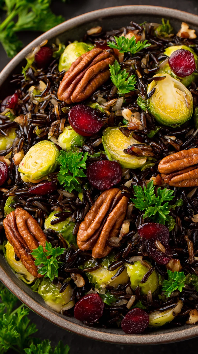 Close-up of savory wild rice and Brussels sprouts pilaf. Close-up of savory wild rice and Brussels sprouts pilaf.