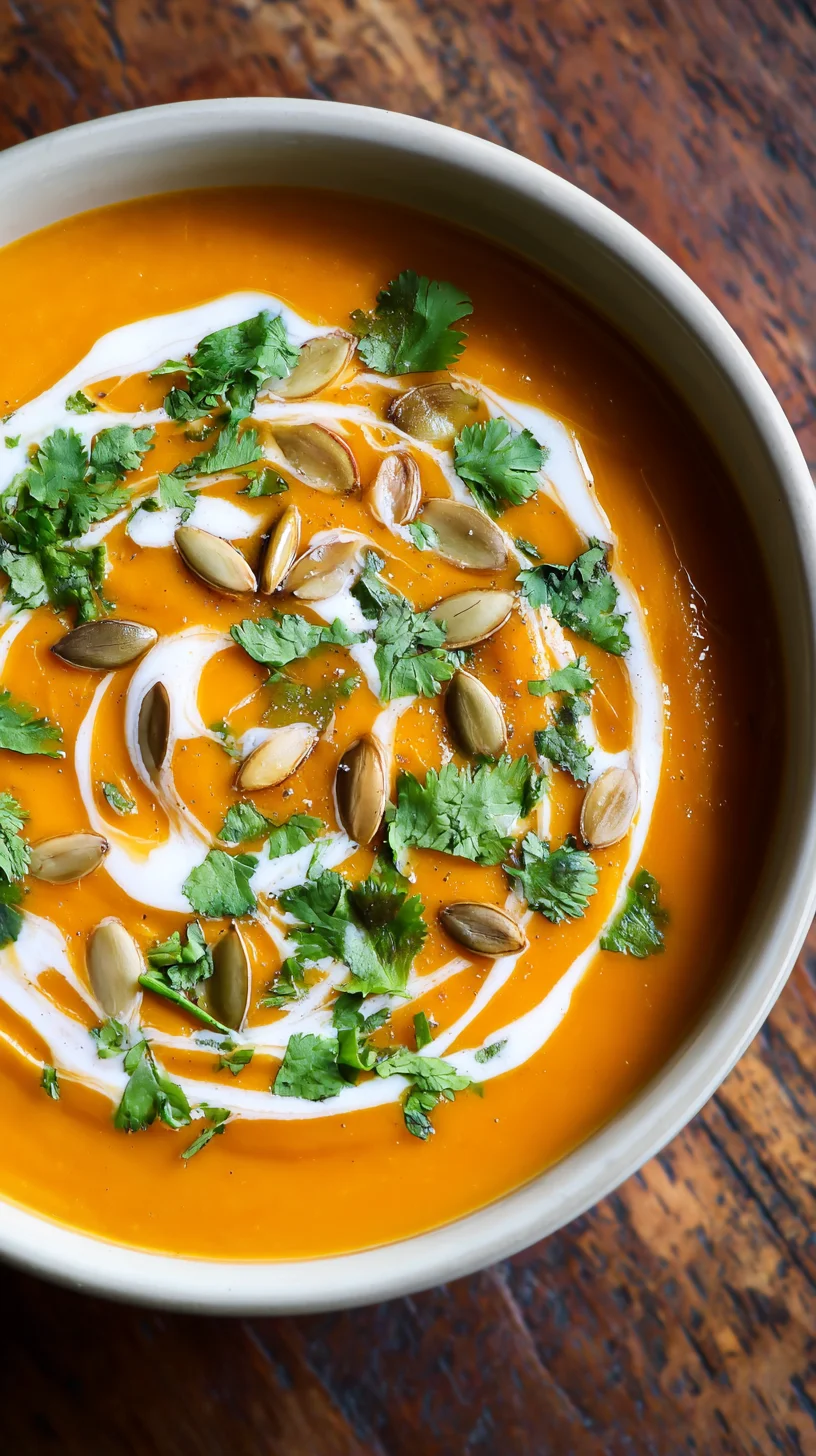Creamy orange pumpkin and sweet potato soup.
