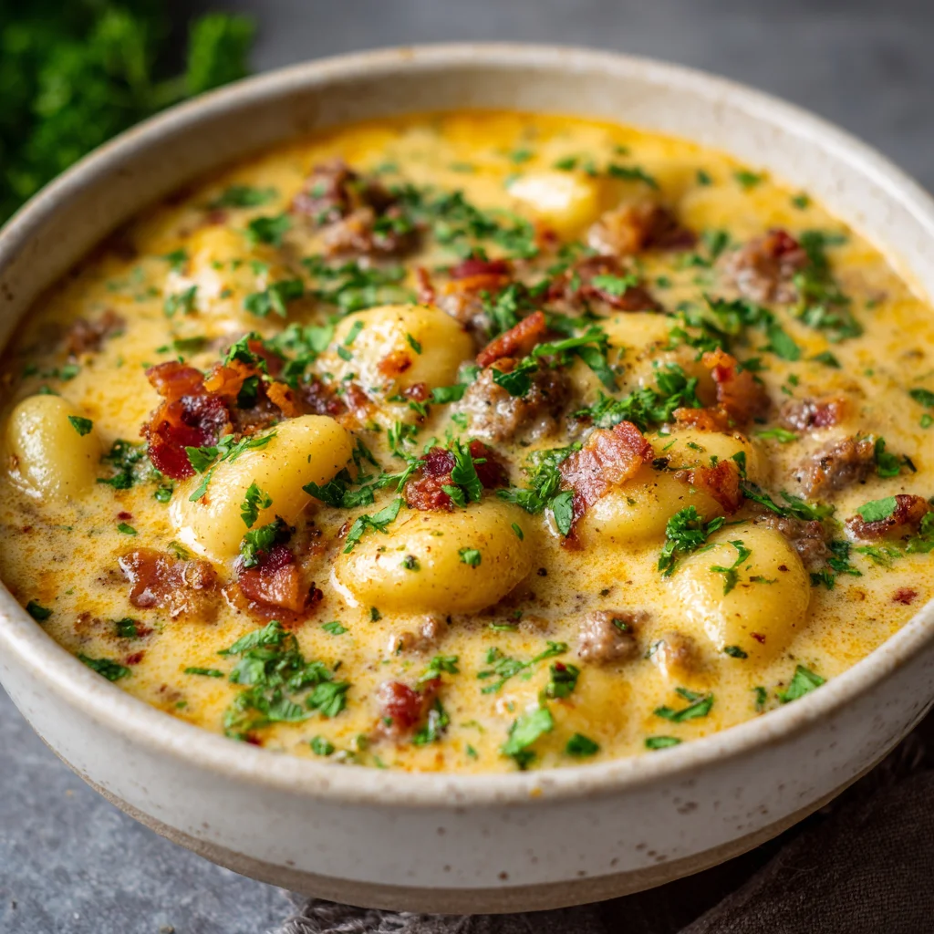Creamy Bacon Cheddar Gnocchi Soup - Easy Comfort Food