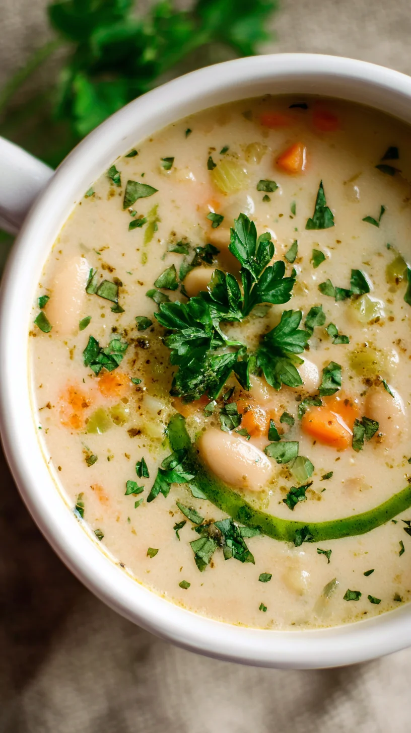 Creamy white bean soup in a bowl.